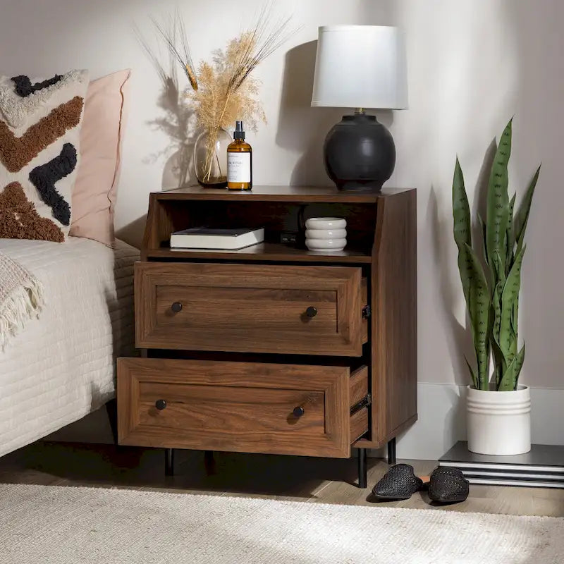 Table de chevet moderne à 2 tiroirs avec port USB