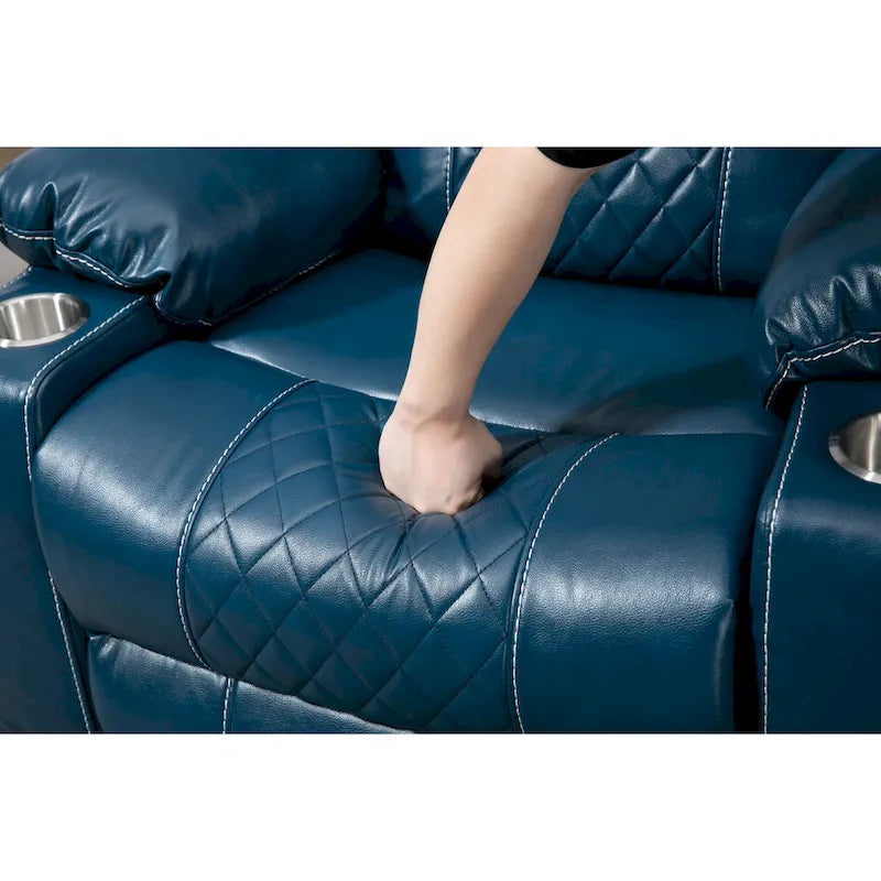 Fauteuil inclinable électrique surdimensionné en cuir PU bleu avec massage, fonction chauffante et position allongée, 1 place