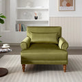 Fauteuil d'appoint en velours vert / blanc / beige avec accoudoirs circulaires et pieds colonne romaine, 1 place