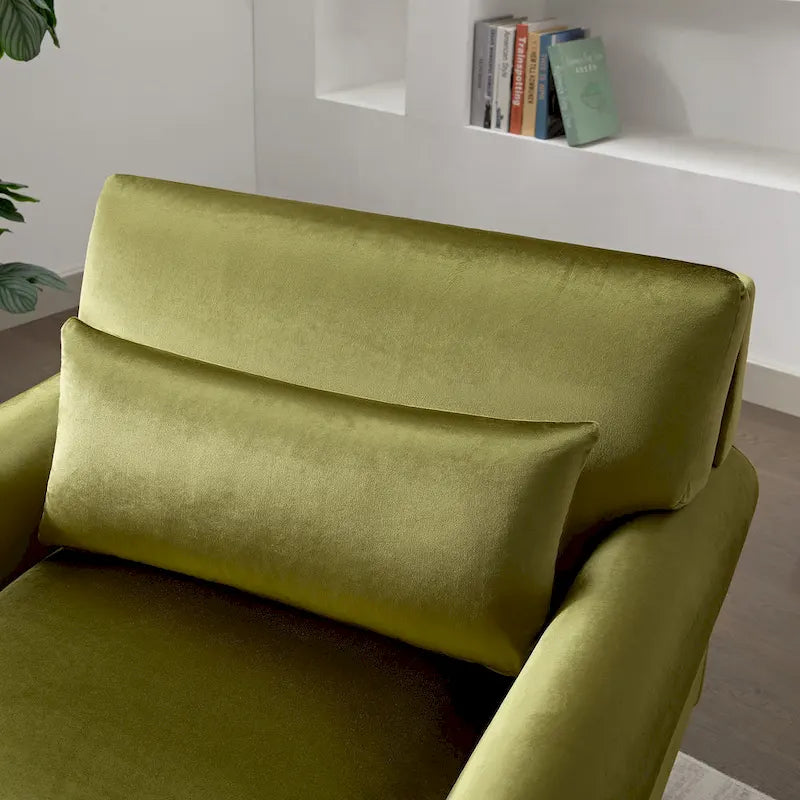Fauteuil d'appoint en velours vert / blanc / beige avec accoudoirs circulaires et pieds colonne romaine, 1 place