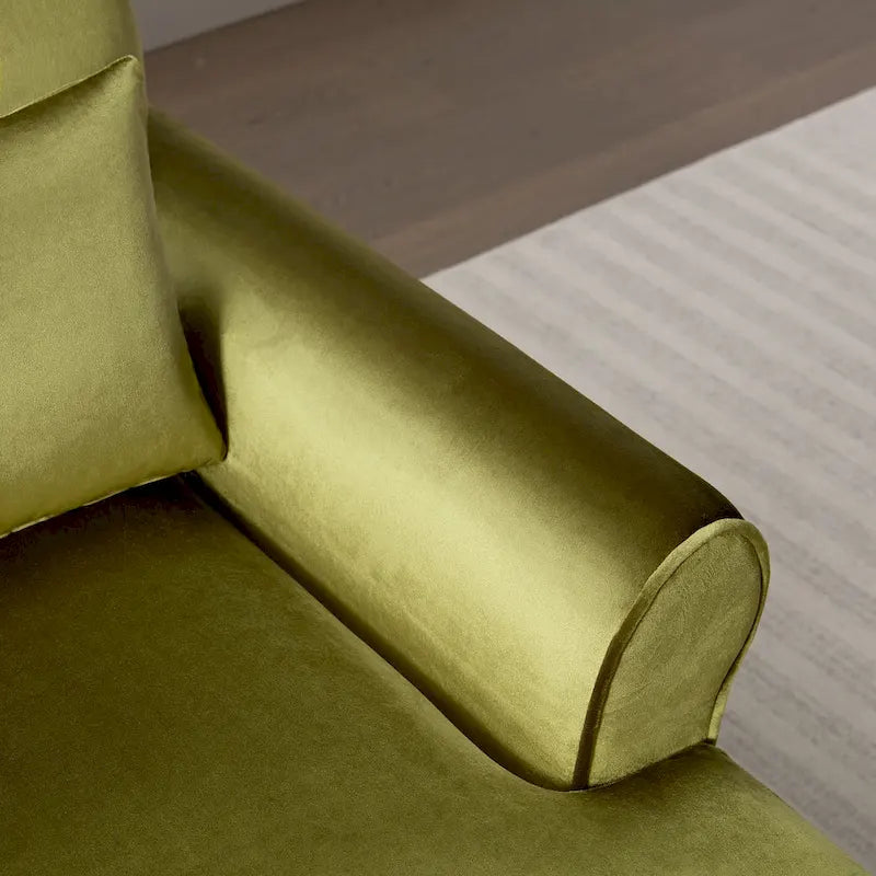 Fauteuil d'appoint en velours vert / blanc / beige avec accoudoirs circulaires et pieds colonne romaine, 1 place