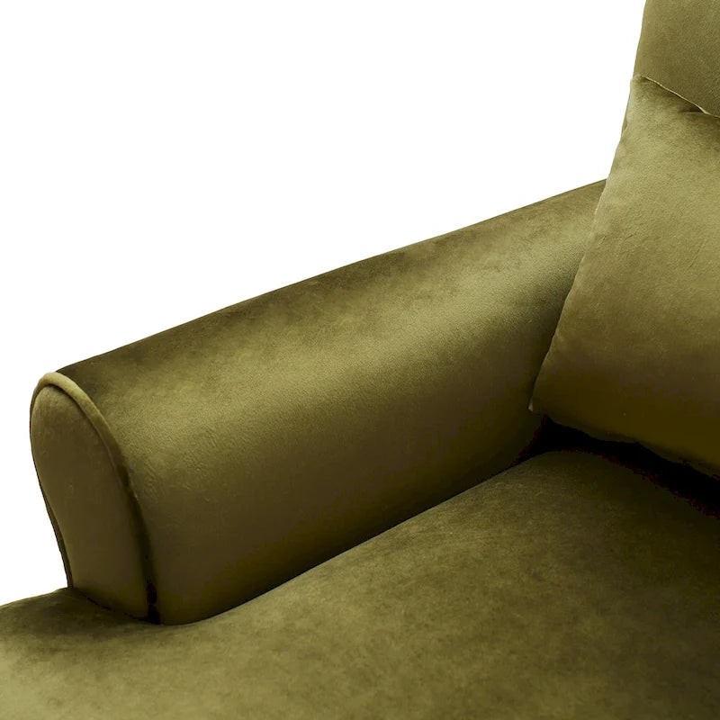 Fauteuil d'appoint en velours vert / blanc / beige avec accoudoirs circulaires et pieds colonne romaine, 1 place