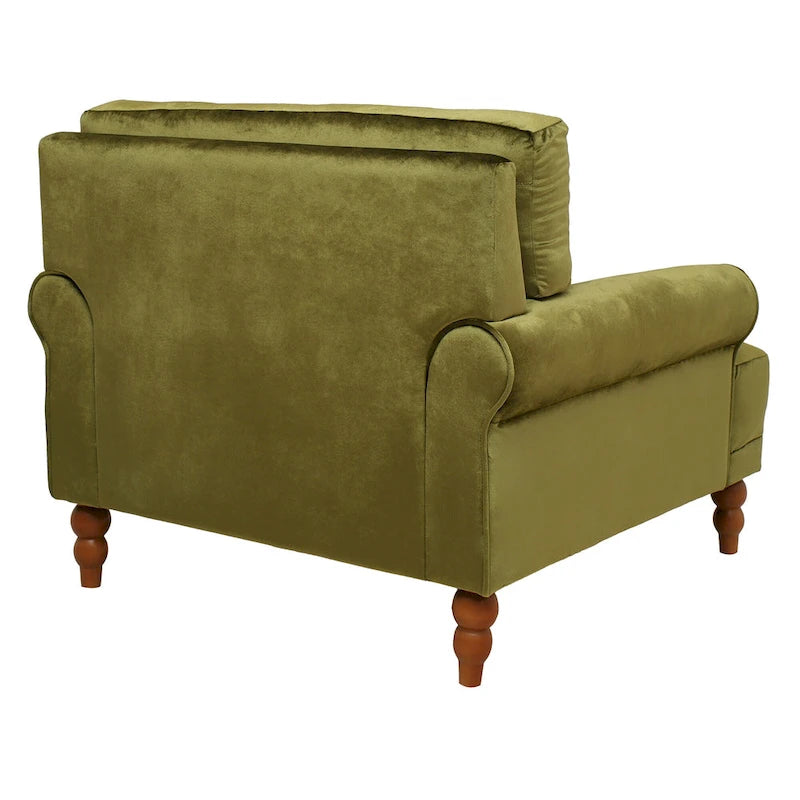Fauteuil d'appoint en velours vert / blanc / beige avec accoudoirs circulaires et pieds colonne romaine, 1 place