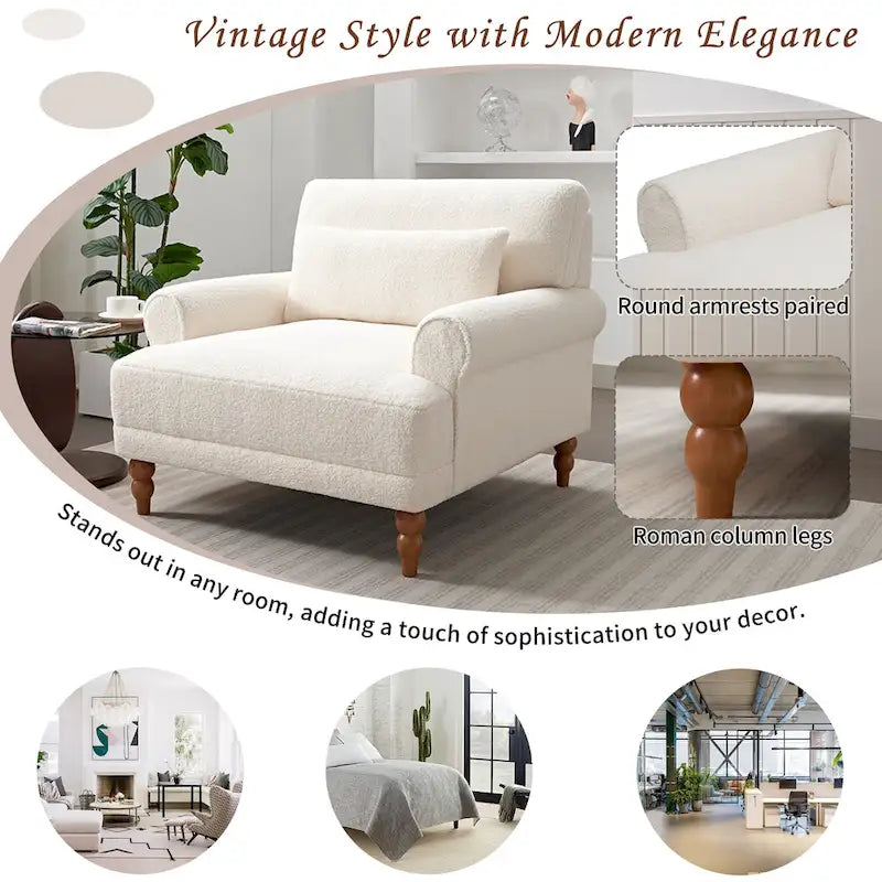 Fauteuil d'appoint en velours vert / blanc / beige avec accoudoirs circulaires et pieds colonne romaine, 1 place