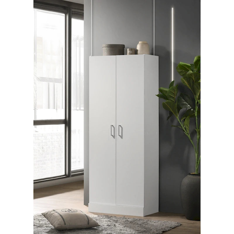 Armoire de rangement blanche à deux portes avec 3 étagères (dont 2 réglables), 152 cm de hauteur