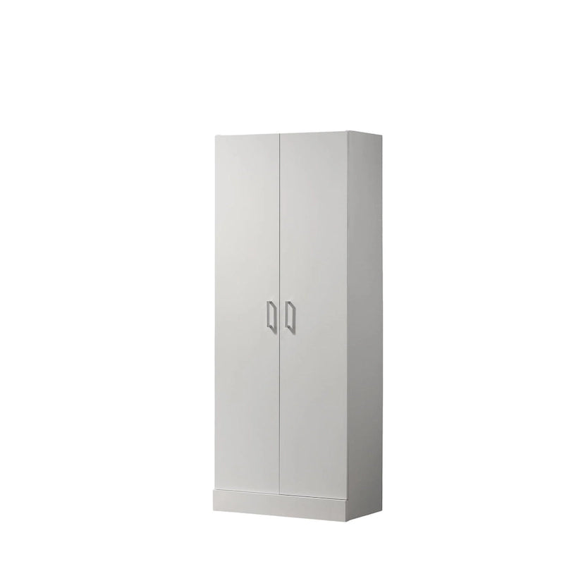 Armoire de rangement blanche à deux portes avec 3 étagères (dont 2 réglables), 152 cm de hauteur
