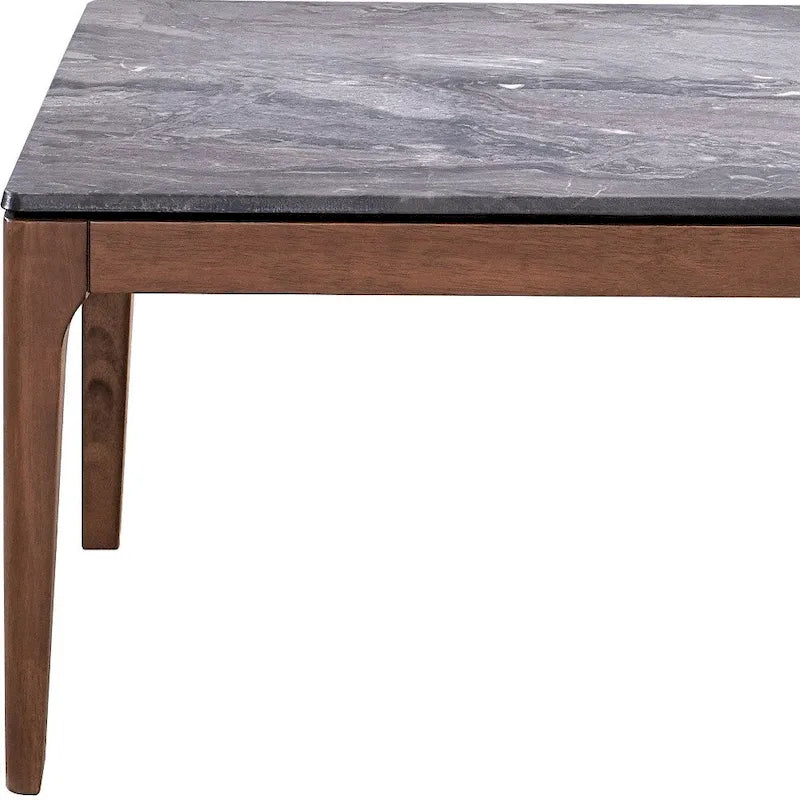 Table basse rectangulaire avec plateau en pierre grise et base en noyer massif