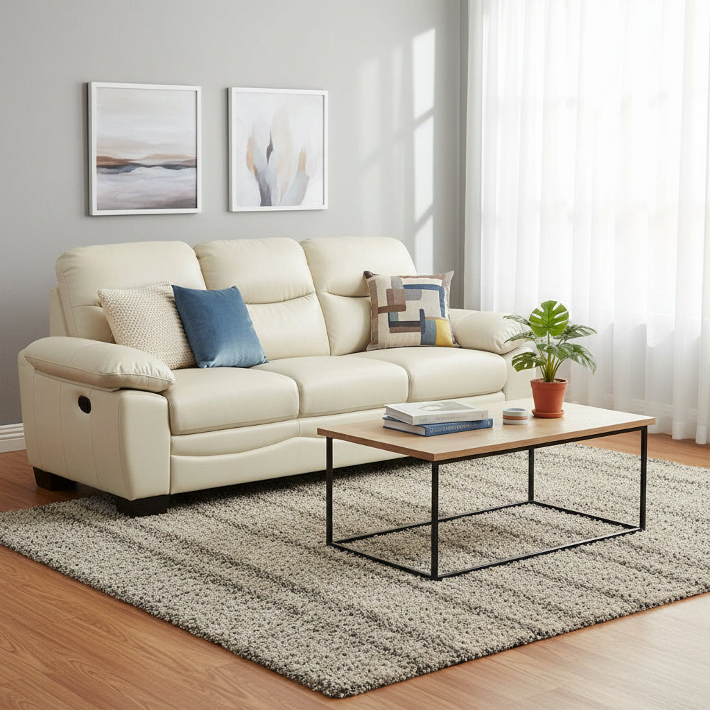 Flared Arm Faux Leather Straight Sofa - 78 - Beige