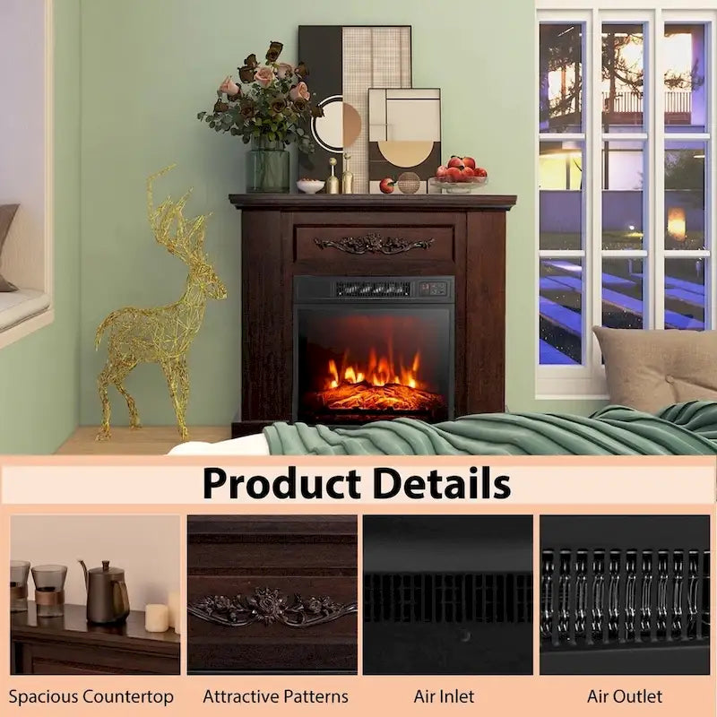 Meuble TV avec cheminée électrique 32 pouces avec télécommande, 1400W, marron, convient jusqu'à 42 pouces