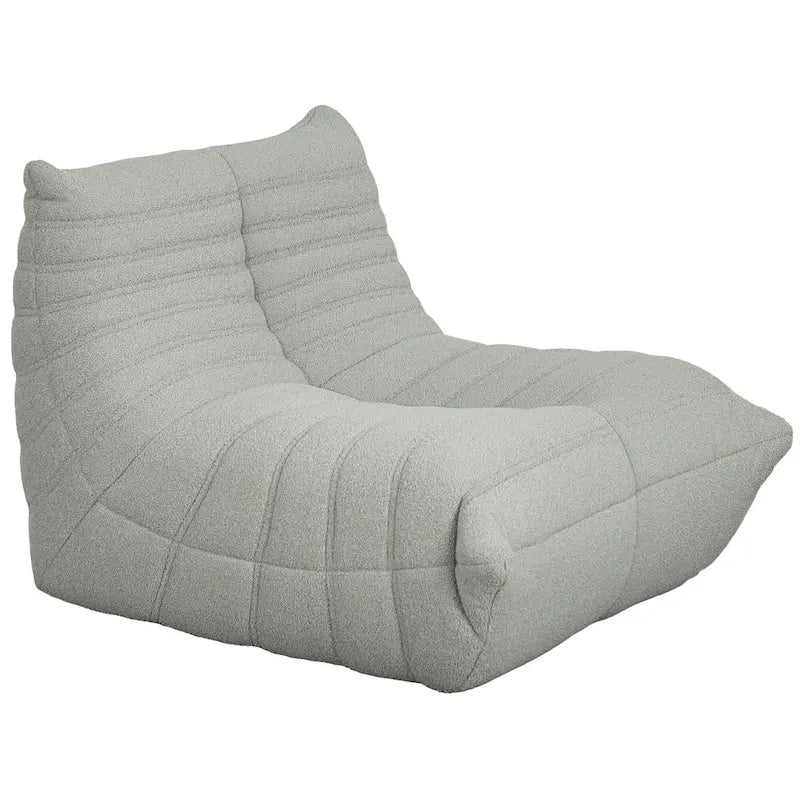Fauteuil de sol en molleton Teddy marron / gris clair / blanc crème avec capitonnage à canaux et dossier trapézoïdal, 1 place