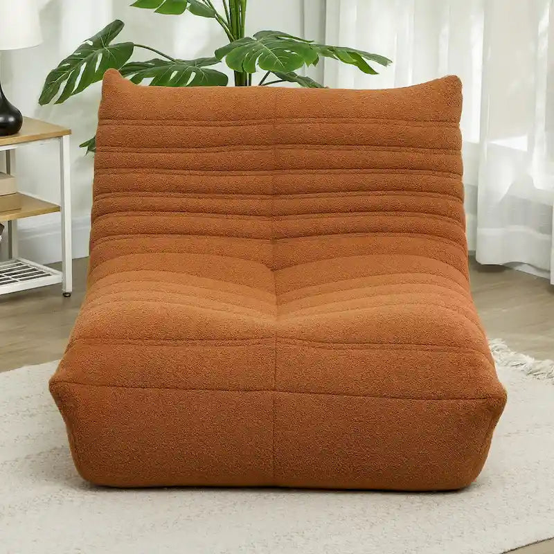 Fauteuil de sol en molleton Teddy marron / gris clair / blanc crème avec capitonnage à canaux et dossier trapézoïdal, 1 place