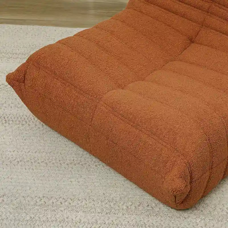 Fauteuil de sol en molleton Teddy marron / gris clair / blanc crème avec capitonnage à canaux et dossier trapézoïdal, 1 place