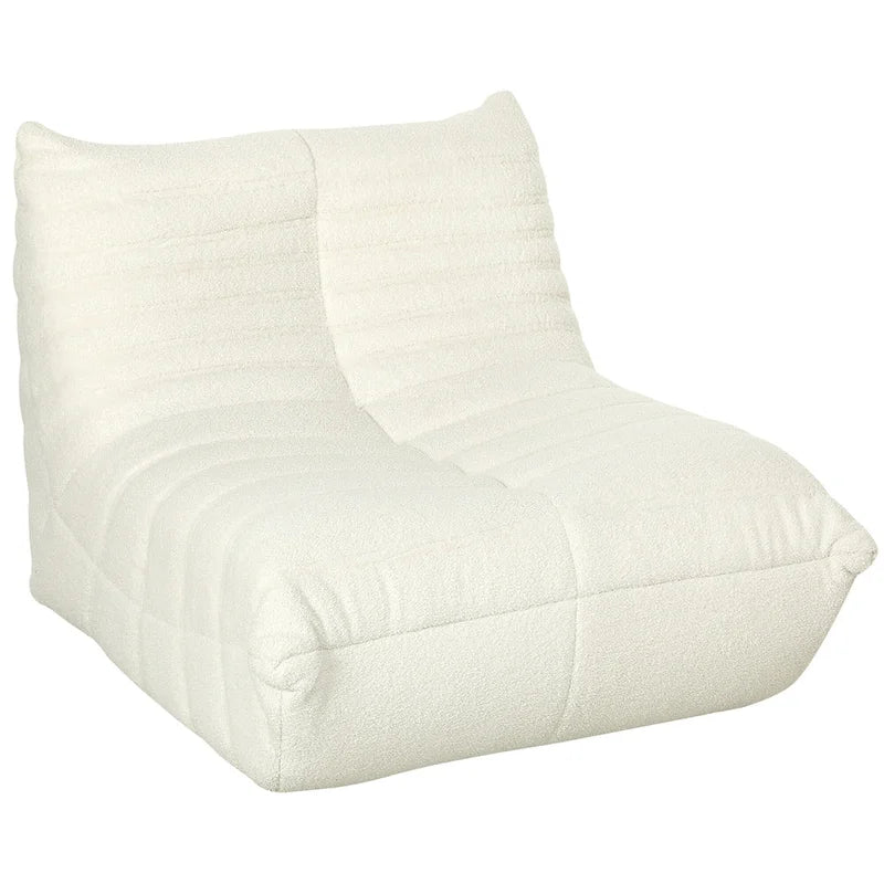 Fauteuil de sol en molleton Teddy marron / gris clair / blanc crème avec capitonnage à canaux et dossier trapézoïdal, 1 place