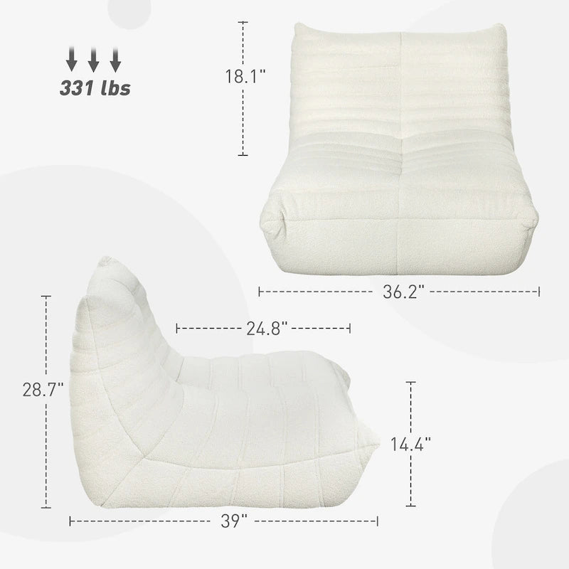 Fauteuil de sol en molleton Teddy marron / gris clair / blanc crème avec capitonnage à canaux et dossier trapézoïdal, 1 place
