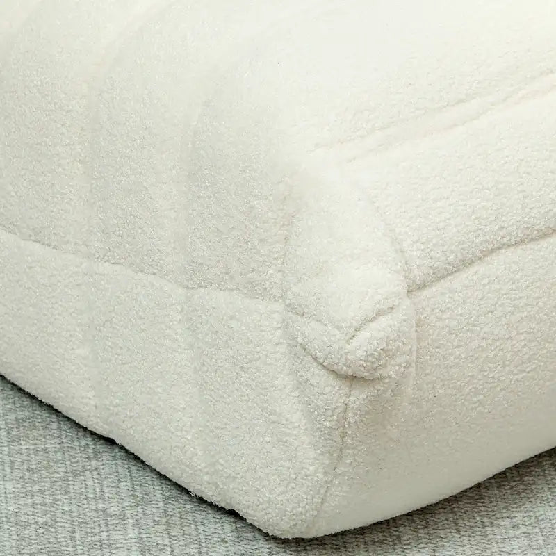 Fauteuil de sol en molleton Teddy marron / gris clair / blanc crème avec capitonnage à canaux et dossier trapézoïdal, 1 place