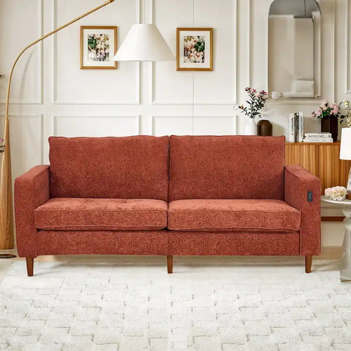 Modern 82 in. Square Arm Chenille Upholstered Rectangle Loveseat Sofa with USB Ports