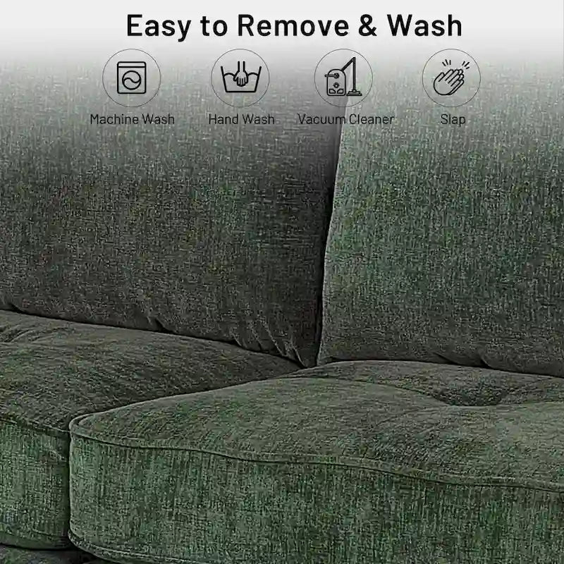 Causeuse en chenille beige/noir/vert/caramel avec accoudoirs carrés, ports USB et coussins amovibles, 2 places, 82 po de large