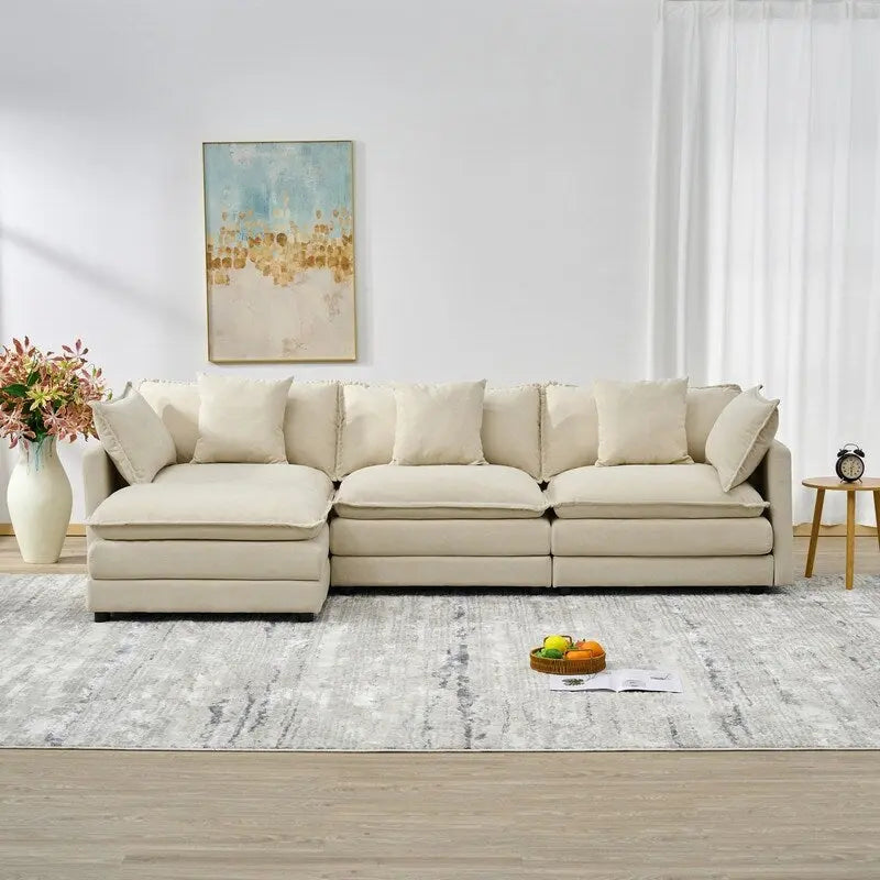 Canapé trois places en chenille de 280 cm avec pouf