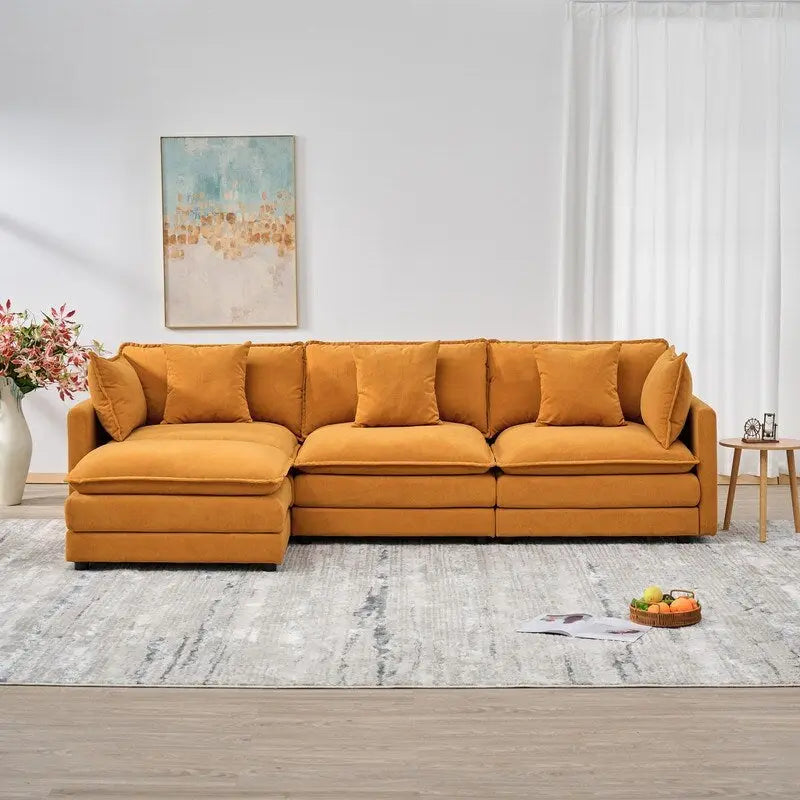 Canapé trois places en chenille de 280 cm avec pouf
