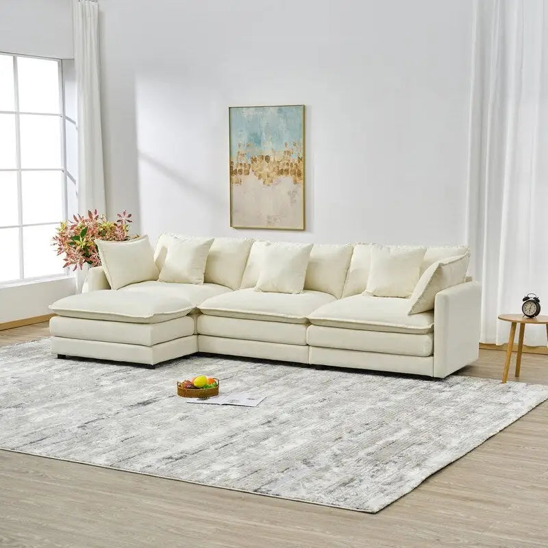 Canapé trois places en chenille de 280 cm avec pouf