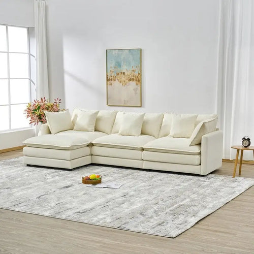 Canapé trois places en chenille de 280 cm avec pouf