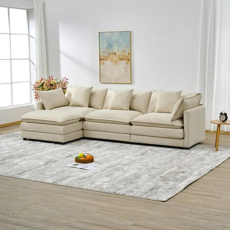 Canapé trois places en chenille de 280 cm avec pouf