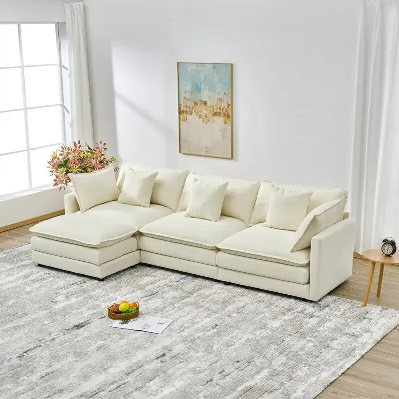 Canapé trois places en chenille de 280 cm avec pouf