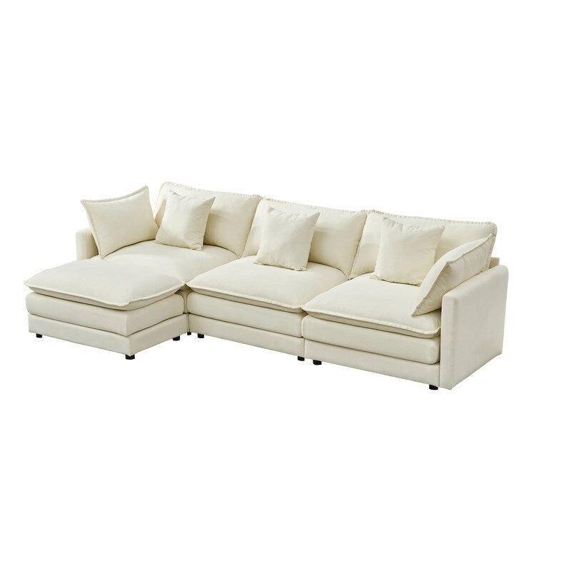 Canapé trois places en chenille de 280 cm avec pouf