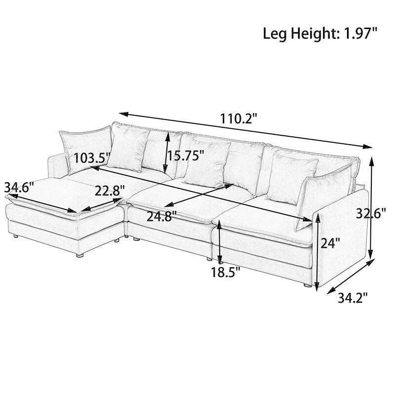 Canapé trois places en chenille de 280 cm avec pouf