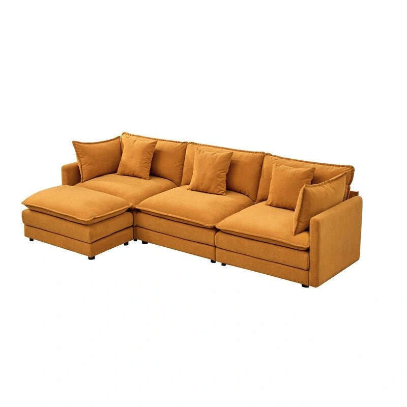 Canapé trois places en chenille de 280 cm avec pouf