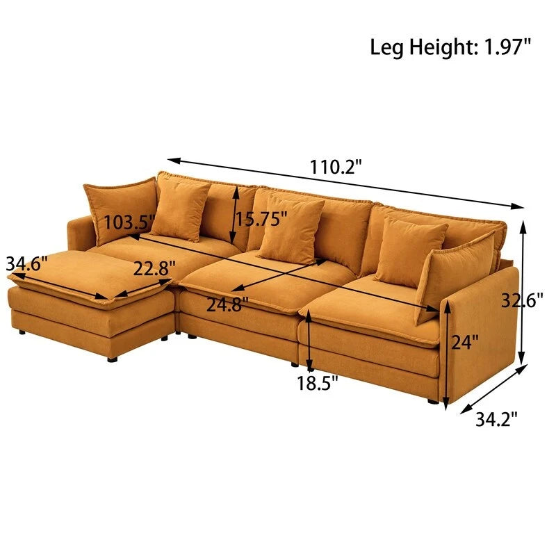 Canapé trois places en chenille de 280 cm avec pouf