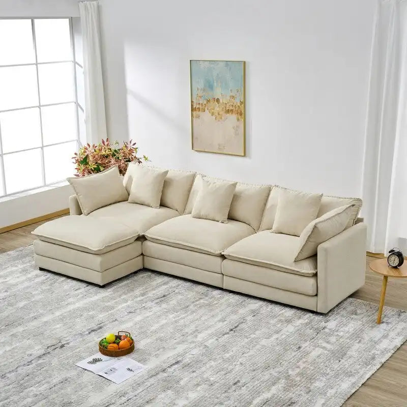 Canapé trois places en chenille de 280 cm avec pouf
