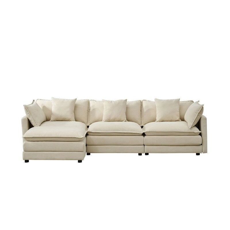 Canapé trois places en chenille de 280 cm avec pouf