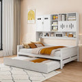 Lit de repos double en bois massif blanc avec lit gigogne double, étagères et armoires intégrées, 2 couchages