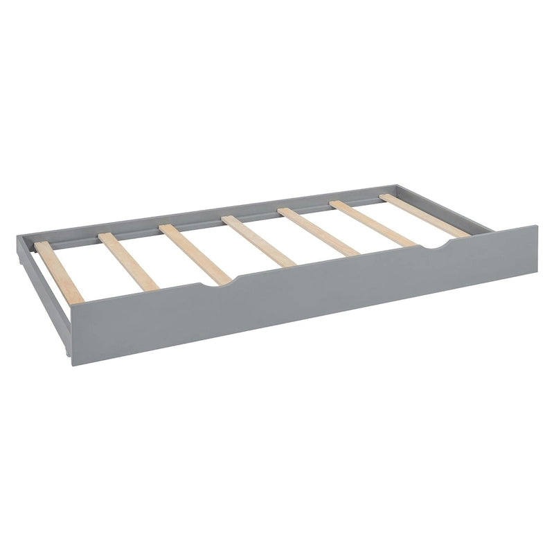 Lit de repos double en bois massif blanc avec lit gigogne double, étagères et armoires intégrées, 2 couchages