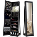 Armoire à bijoux autoportante en MDF noir avec serrure, miroir pleine longueur et intérieur en velours