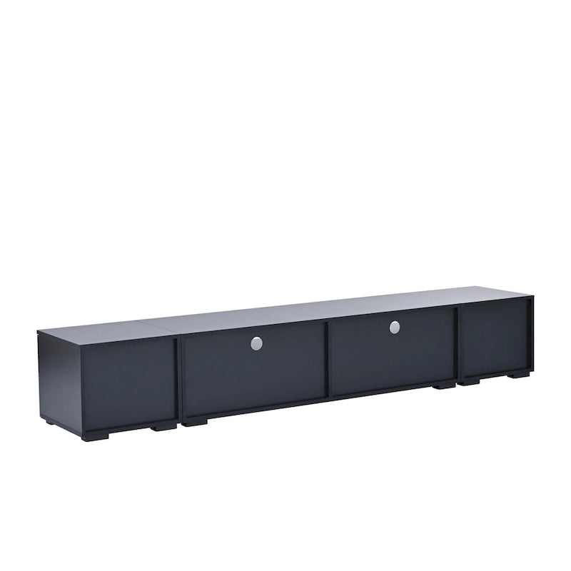 Meuble TV noir de 82 po avec lumières DEL 16 couleurs et portes push-open en rotin, convient aux téléviseurs jusqu'à 90 po