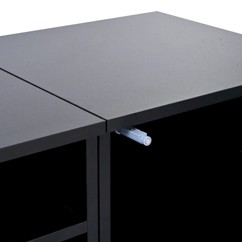 Meuble TV noir de 82 po avec lumières DEL 16 couleurs et portes push-open en rotin, convient aux téléviseurs jusqu'à 90 po