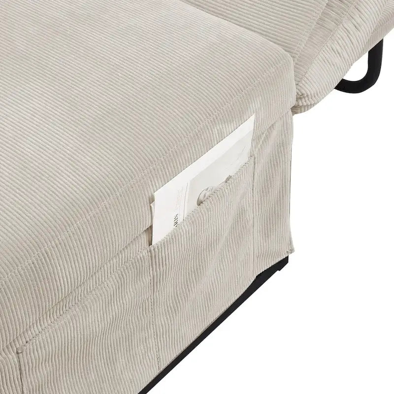 Chaise longue convertible 4-en-1 en velours côtelé blanc avec dossier réglable, 1 place