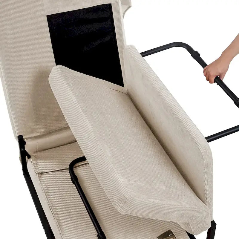Chaise longue convertible 4-en-1 en velours côtelé blanc avec dossier réglable, 1 place