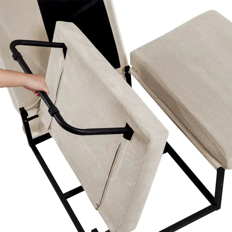 Chaise longue convertible 4-en-1 en velours côtelé blanc avec dossier réglable, 1 place