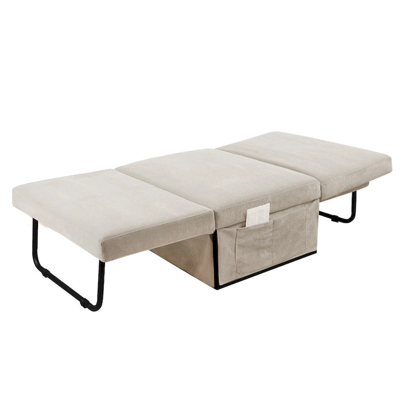 Chaise longue convertible 4-en-1 en velours côtelé blanc avec dossier réglable, 1 place