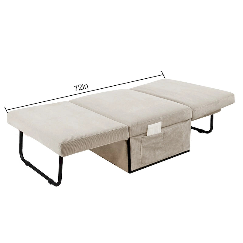 Chaise longue convertible 4-en-1 en velours côtelé blanc avec dossier réglable, 1 place