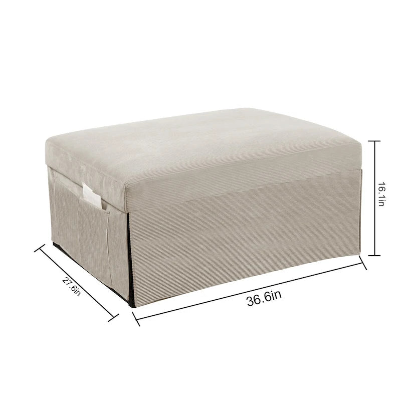 Chaise longue convertible 4-en-1 en velours côtelé blanc avec dossier réglable, 1 place