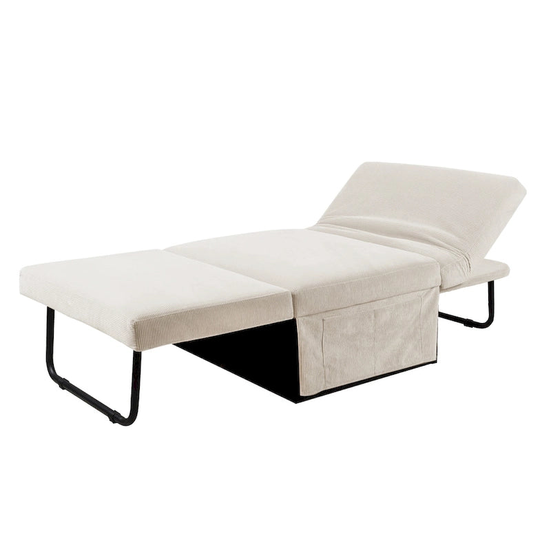 Chaise longue convertible 4-en-1 en velours côtelé blanc avec dossier réglable, 1 place