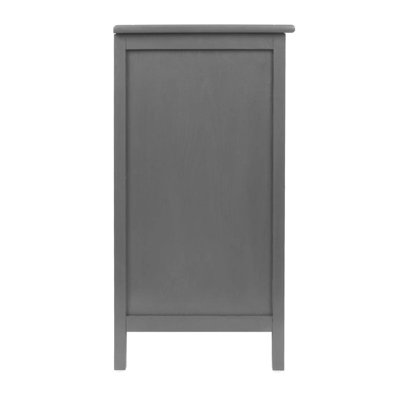 Commode à 3 tiroirs en bois massif vert/gris avec placage, panneaux en rotin naturel sculptés et poignées métalliques semi-circulaires