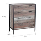 Commode 4 tiroirs avec cadre et pieds en métal