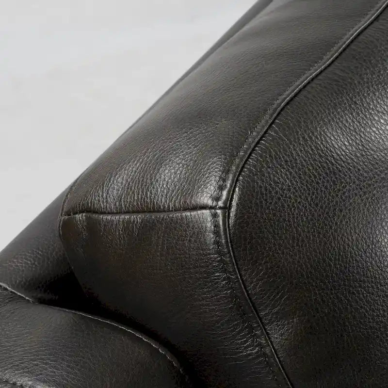 Canapé inclinable électrique 4 places en cuir pleine fleur, coloris charbon/bleu, avec console centrale, port USB et appuie-tête réglables