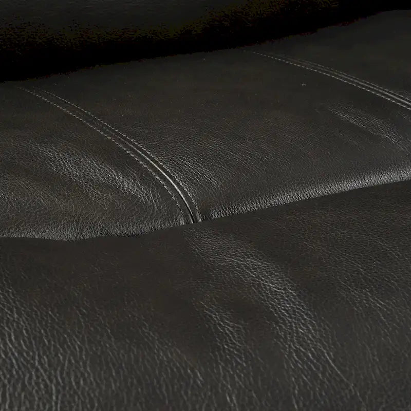 Canapé inclinable électrique 4 places en cuir pleine fleur, coloris charbon/bleu, avec console centrale, port USB et appuie-tête réglables