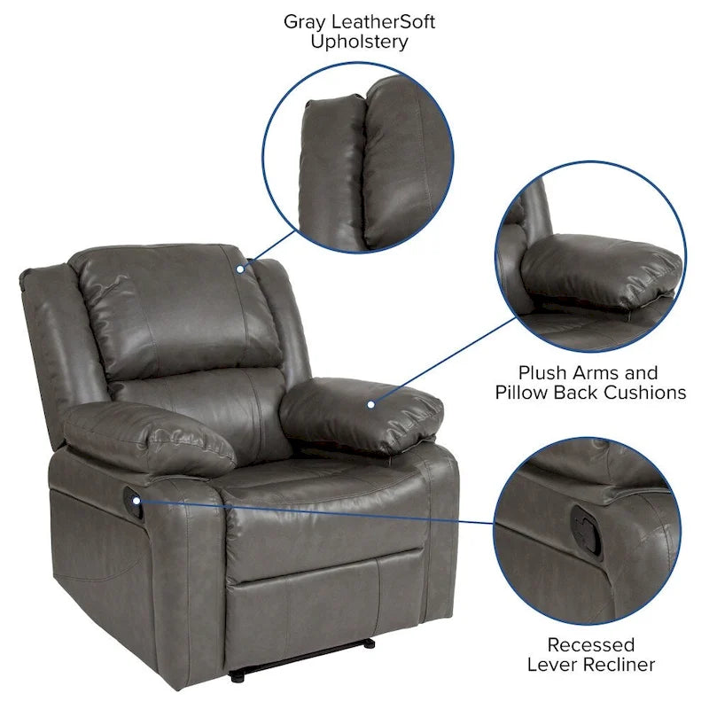 Fauteuil inclinable en cuir LeatherSoft dossier coussiné, noir / marron / gris / crème / cognac, 1 place